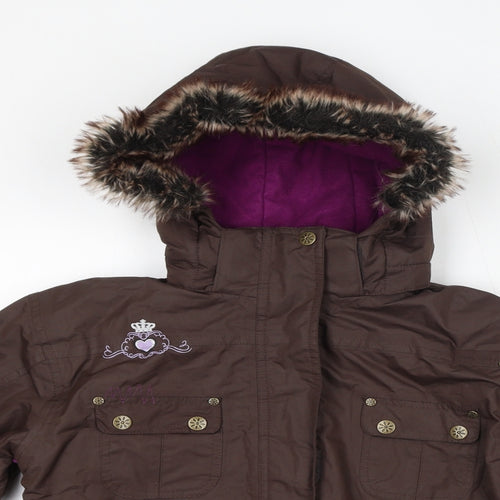 Crane Girls Brown Ski Jacket Jacket Size 9 Years Zip - Faux Fur Hood, Embroidery