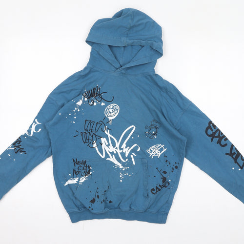 H&M Boys Blue Cotton Pullover Hoodie Size 10-11 Years Pullover - Size 10-12, Graffiti