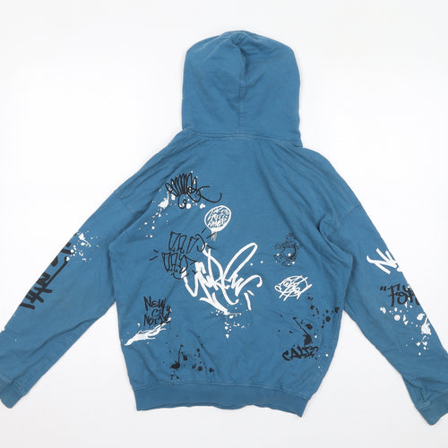 H&M Boys Blue Cotton Pullover Hoodie Size 10-11 Years Pullover - Size 10-12, Graffiti