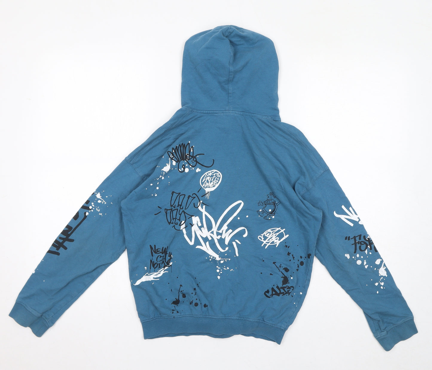 H&M Boys Blue Cotton Pullover Hoodie Size 10-11 Years Pullover - Size 10-12, Graffiti