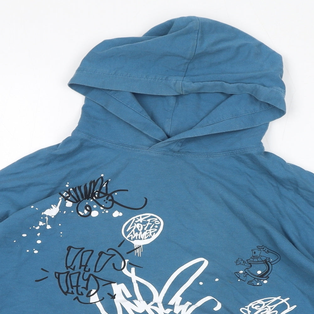 H&M Boys Blue Cotton Pullover Hoodie Size 10-11 Years Pullover - Size 10-12, Graffiti