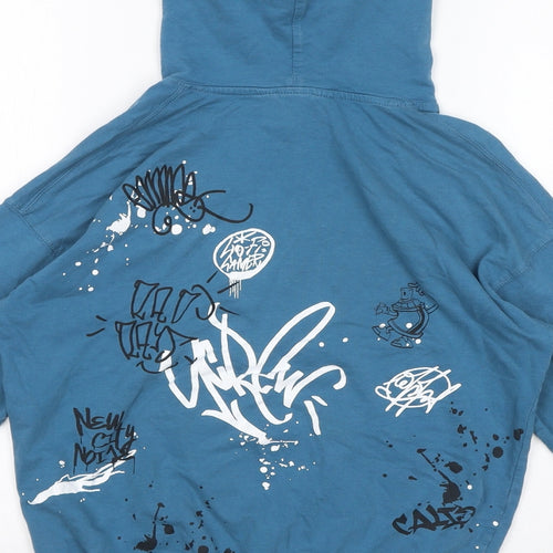 H&M Boys Blue Cotton Pullover Hoodie Size 10-11 Years Pullover - Size 10-12, Graffiti