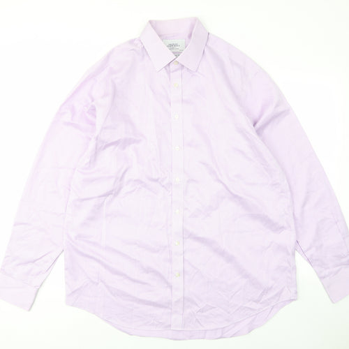 Charles Tyrwhitt Mens Purple Plaid Cotton Button-Up Size 17 Collared Button
