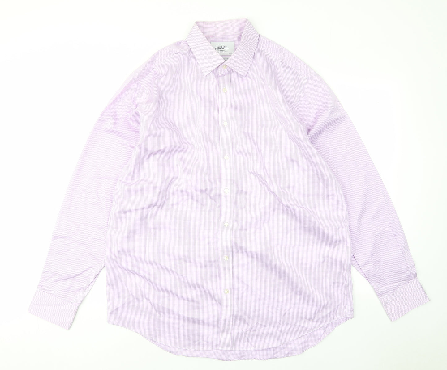 Charles Tyrwhitt Mens Purple Plaid Cotton Button-Up Size 17 Collared Button