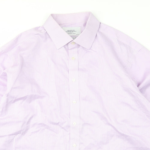 Charles Tyrwhitt Mens Purple Plaid Cotton Button-Up Size 17 Collared Button