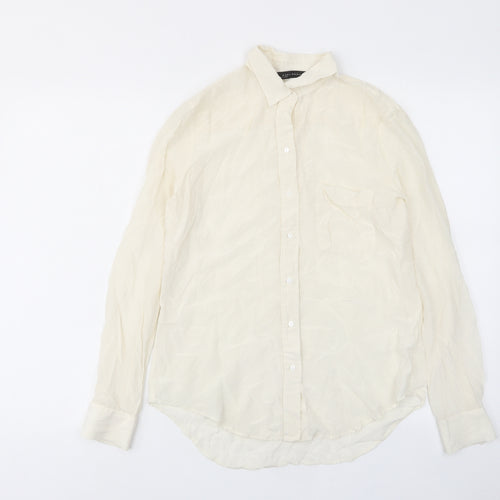 Zara Womens Ivory Polyester Basic Button-Up Size M Collared