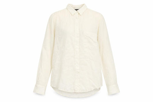 Front view of Zara women’s ivory polyester basic button-up, size M, collared