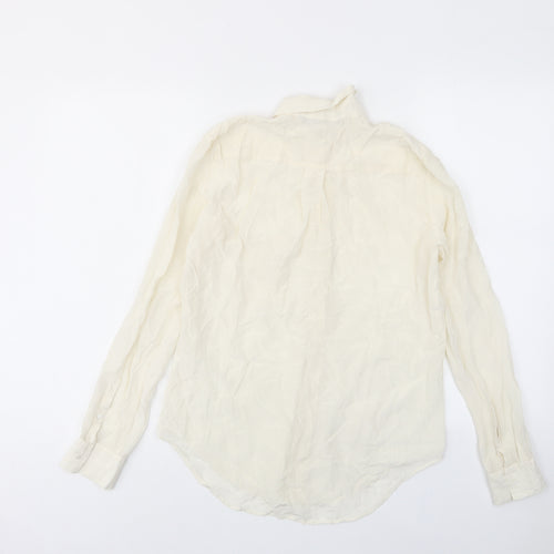 Zara Womens Ivory Polyester Basic Button-Up Size M Collared