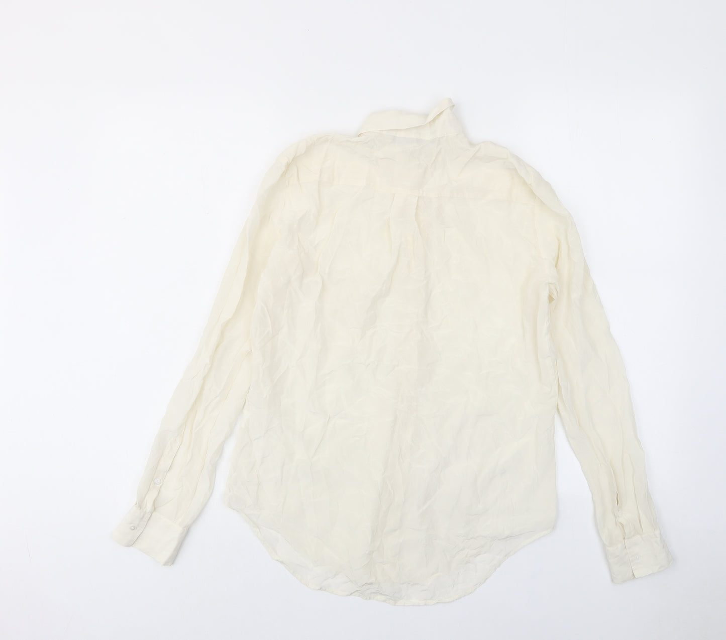 Zara Womens Ivory Polyester Basic Button-Up Size M Collared