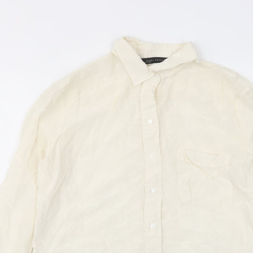 Zara Womens Ivory Polyester Basic Button-Up Size M Collared