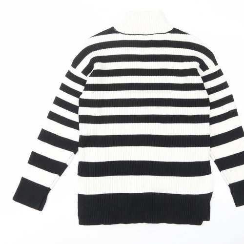 Marks and Spencer Womens White High Neck Striped Cotton Pullover Jumper Size M