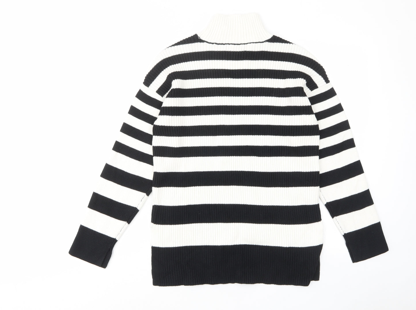 Marks and Spencer Womens White High Neck Striped Cotton Pullover Jumper Size M