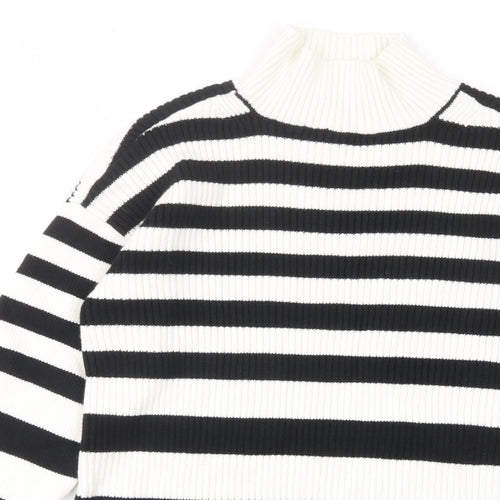 Marks and Spencer Womens White High Neck Striped Cotton Pullover Jumper Size M