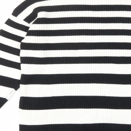 Marks and Spencer Womens White High Neck Striped Cotton Pullover Jumper Size M