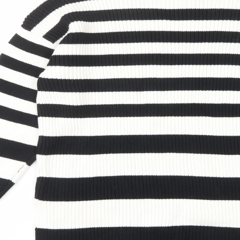 Marks and Spencer Womens White High Neck Striped Cotton Pullover Jumper Size M