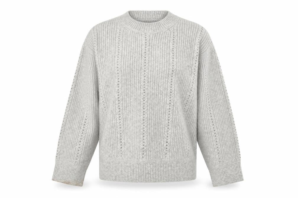 Front view of Marks & Spencer women’s grey round neck polyester jumper, size L