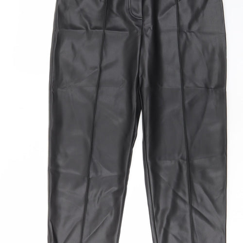 Marks and Spencer Womens Black Polyester Trousers Size 14 L28 in Regular Hook & Eye - Pockets, Belt Loops
