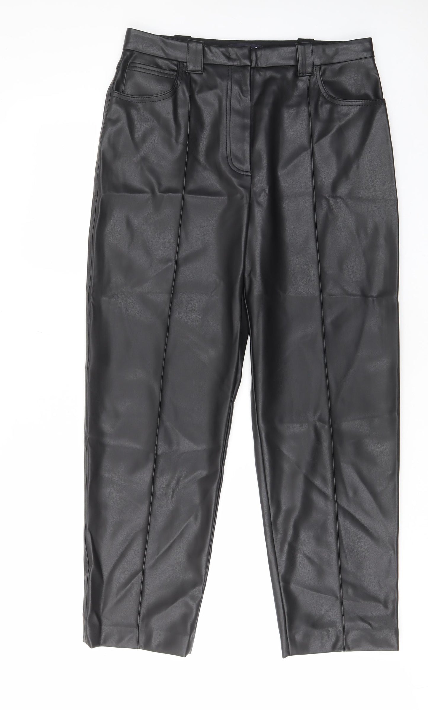 Marks and Spencer Womens Black Polyester Trousers Size 14 L28 in Regular Hook & Eye - Pockets, Belt Loops