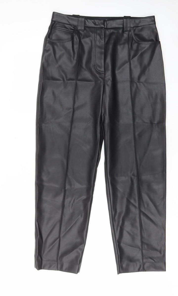 Marks and Spencer Womens Black Polyester Trousers Size 14 L28 in Regular Hook & Eye - Pockets, Belt Loops