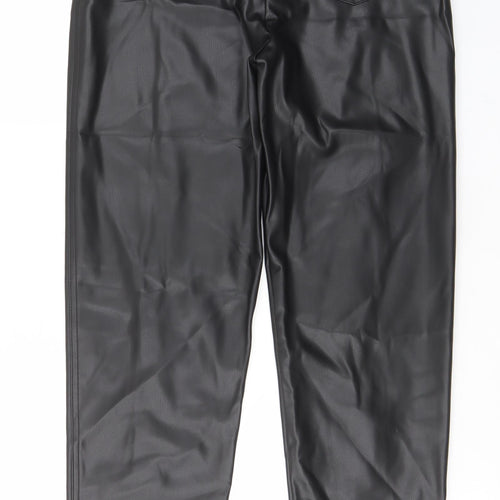 Marks and Spencer Womens Black Polyester Trousers Size 14 L28 in Regular Hook & Eye - Pockets, Belt Loops