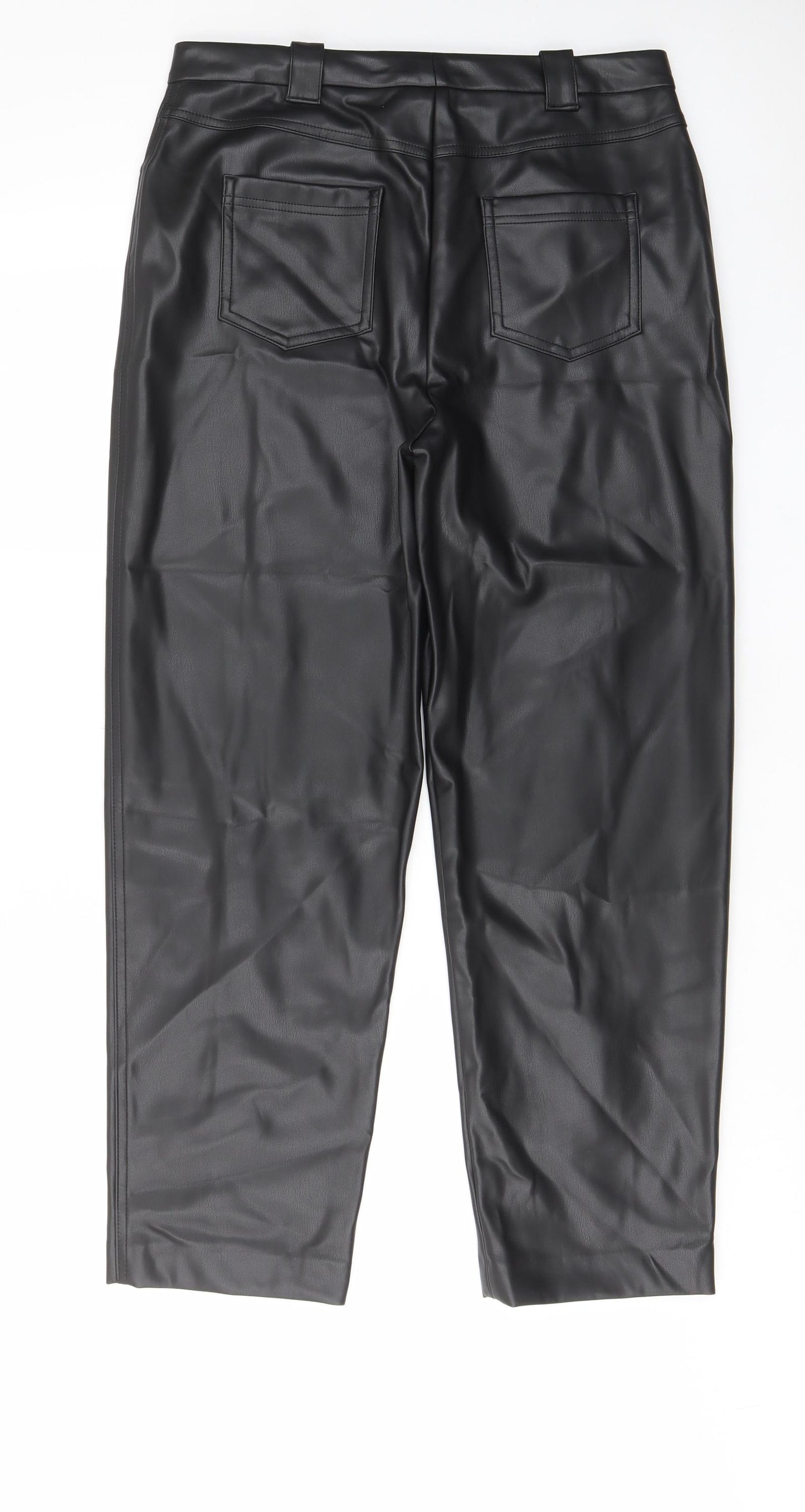 Marks and Spencer Womens Black Polyester Trousers Size 14 L28 in Regular Hook & Eye - Pockets, Belt Loops