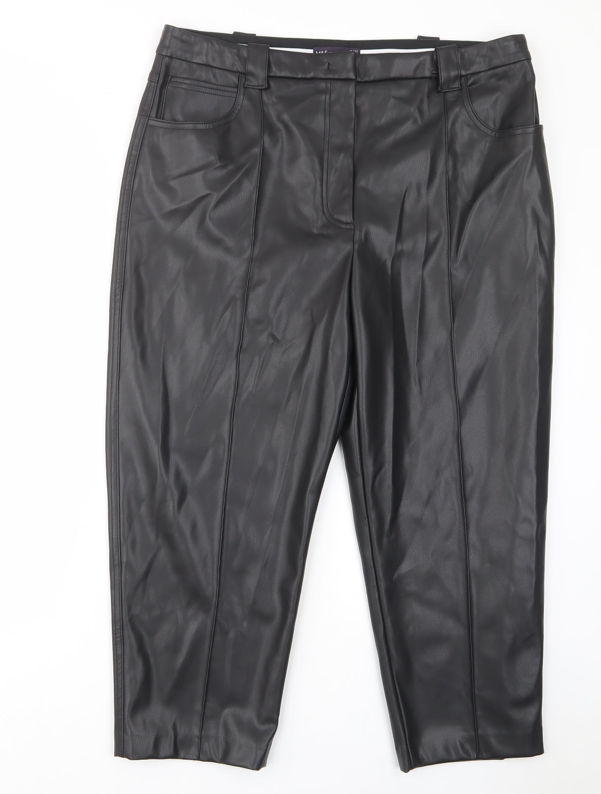 Marks and Spencer Womens Black Polyester Trousers Size 18 L23 in Regular Hook & Eye - Pockets, Belt Loops