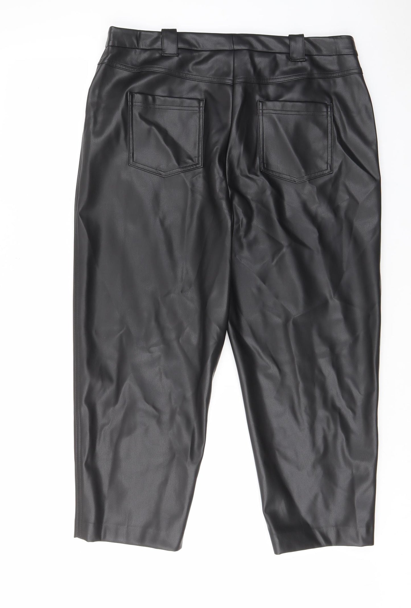 Marks and Spencer Womens Black Polyester Trousers Size 18 L23 in Regular Hook & Eye - Pockets, Belt Loops