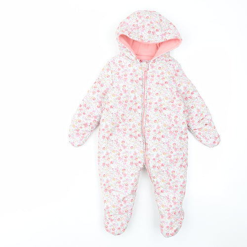 Mothercare Girls Pink Floral Polyester Babygrow One-Piece Size 6-9 Months Zip