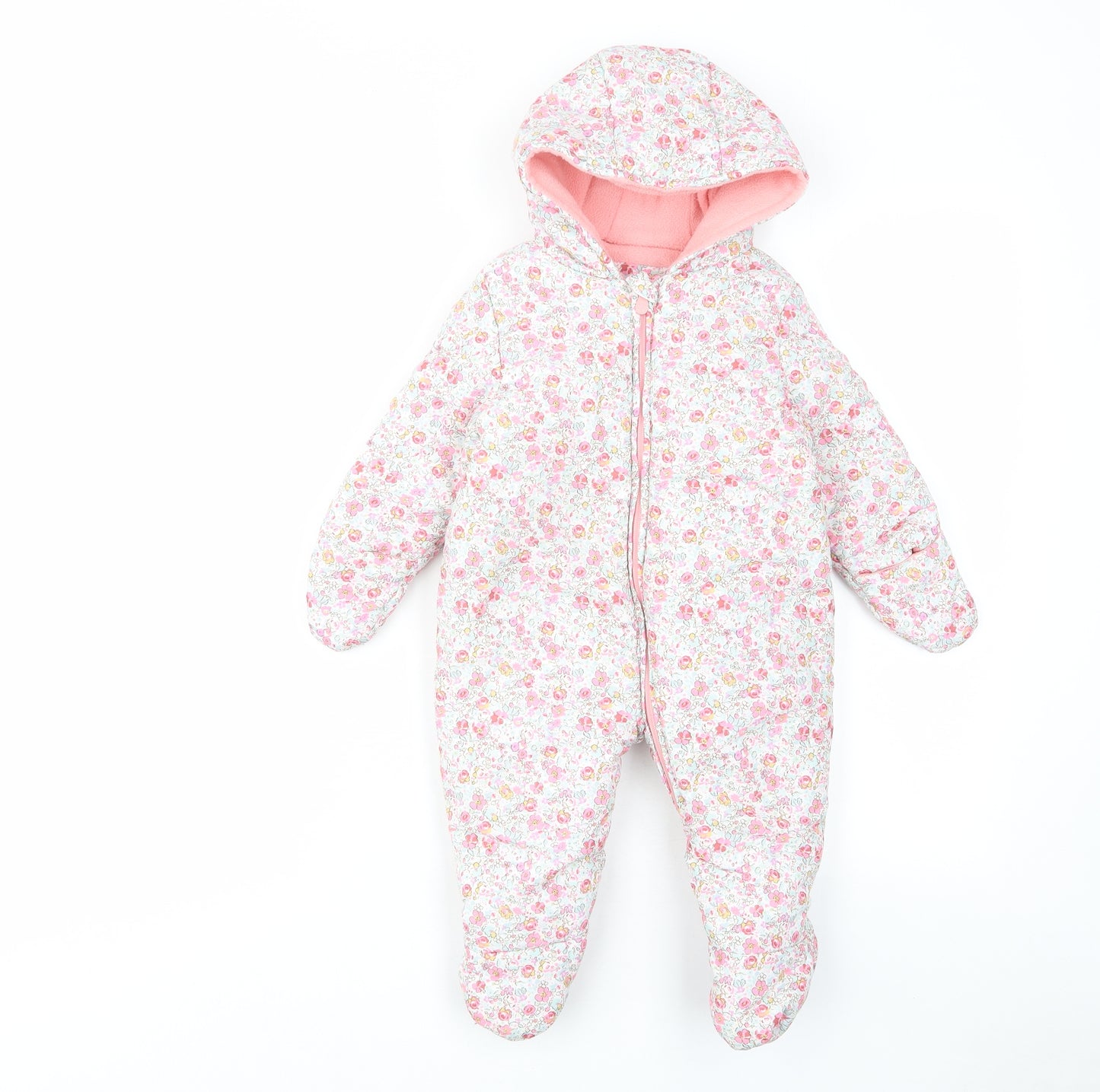 Mothercare Girls Pink Floral Polyester Babygrow One-Piece Size 6-9 Months Zip