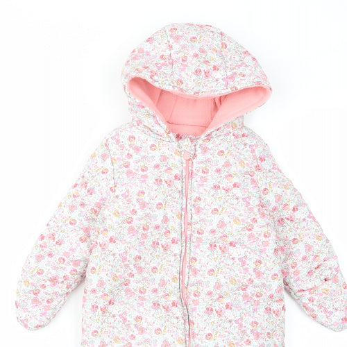 Mothercare Girls Pink Floral Polyester Babygrow One-Piece Size 6-9 Months Zip