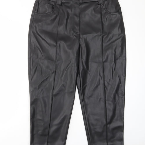 Marks and Spencer Womens Black Polyurethane Trousers Size 18 L23 in Regular Hook & Eye - Pockets, Belt Loops
