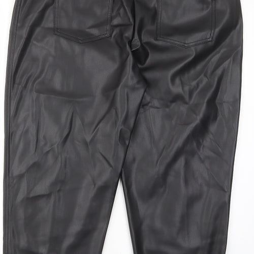 Marks and Spencer Womens Black Polyurethane Trousers Size 18 L23 in Regular Hook & Eye - Pockets, Belt Loops