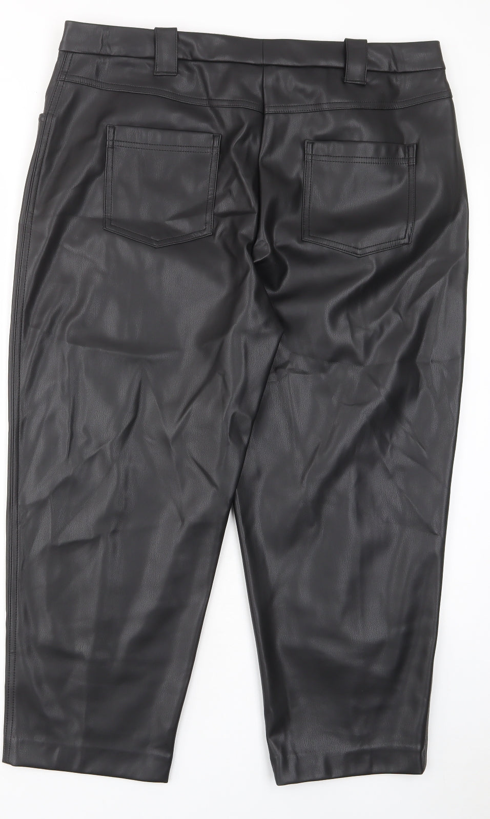 Marks and Spencer Womens Black Polyurethane Trousers Size 18 L23 in Regular Hook & Eye - Pockets, Belt Loops