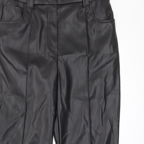 Marks and Spencer Womens Black Polyurethane Trousers Size 18 L23 in Regular Hook & Eye - Pockets, Belt Loops