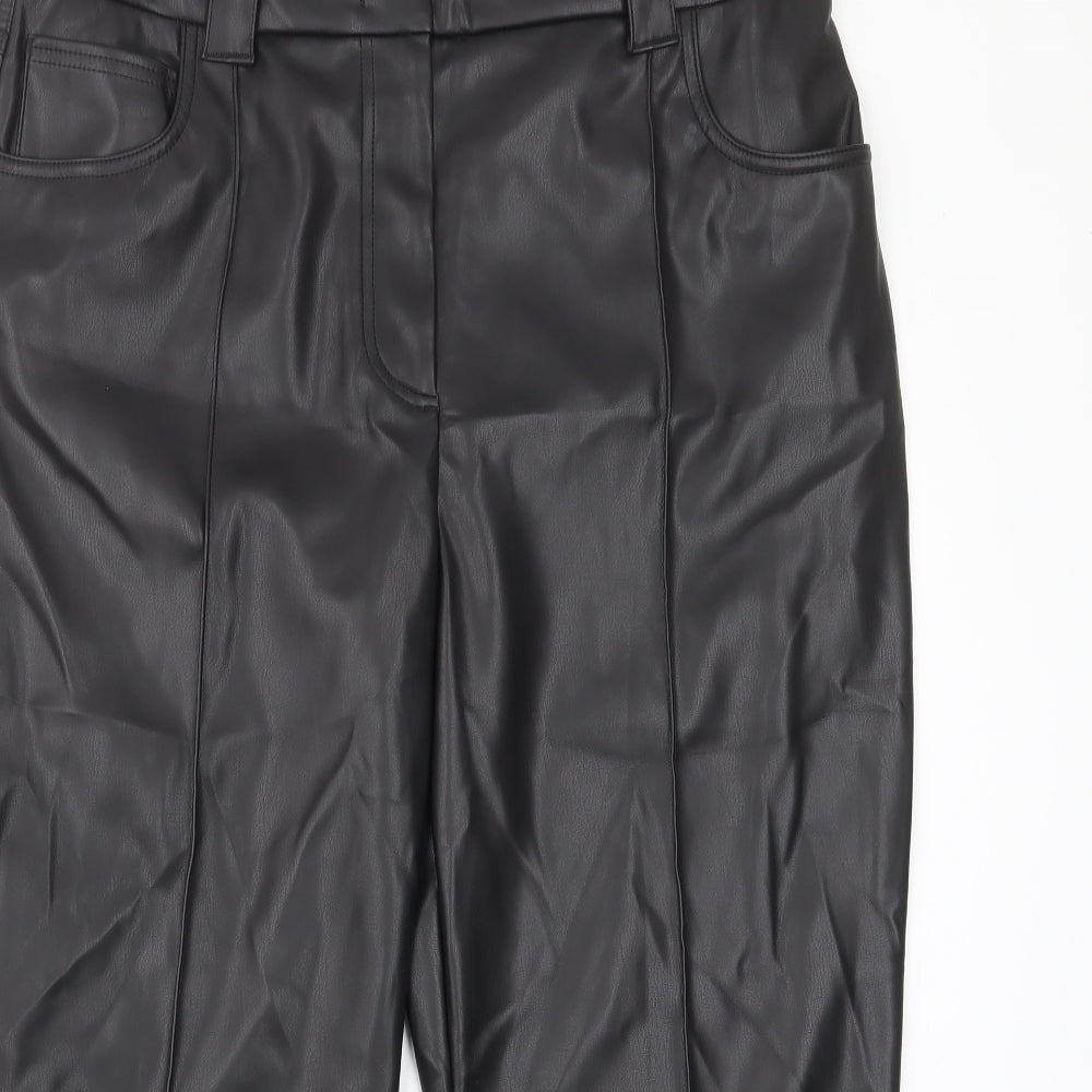 Marks and Spencer Womens Black Polyurethane Trousers Size 18 L23 in Regular Hook & Eye - Pockets, Belt Loops