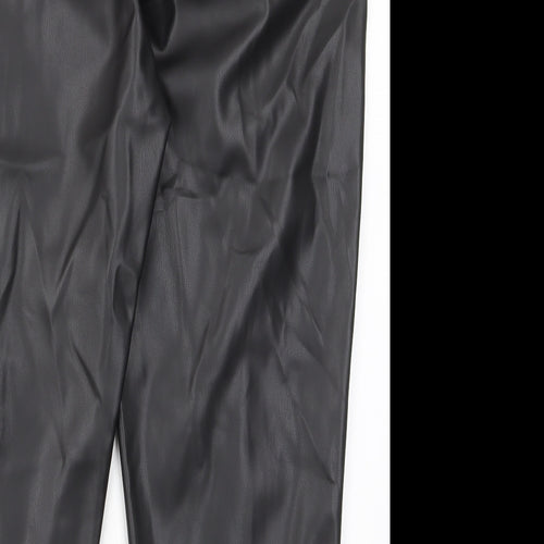 Marks and Spencer Womens Black Polyurethane Trousers Size 18 L23 in Regular Hook & Eye - Pockets, Belt Loops