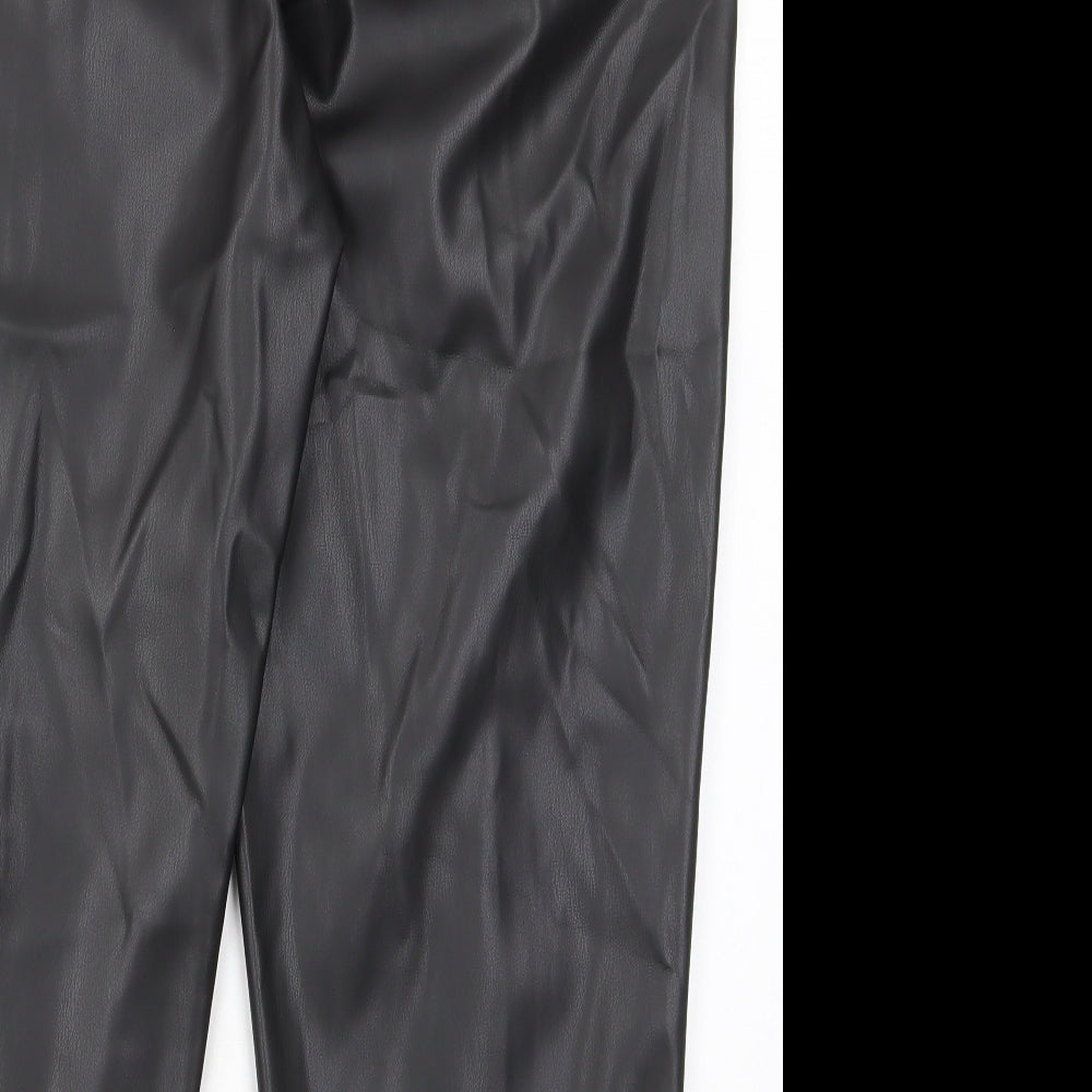 Marks and Spencer Womens Black Polyurethane Trousers Size 18 L23 in Regular Hook & Eye - Pockets, Belt Loops