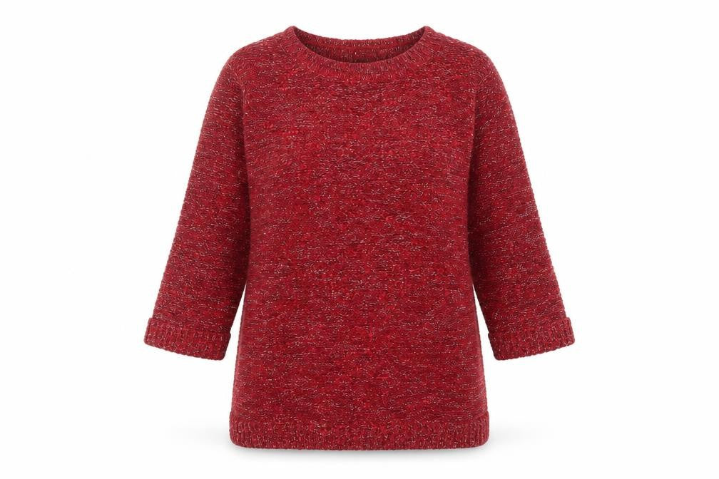 Front view of Inspire women’s red crew neck polyester jumper, size M, - m/l