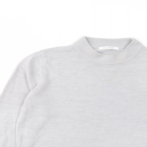 Classic Womens Grey Round Neck Acrylic Pullover Jumper Size 12