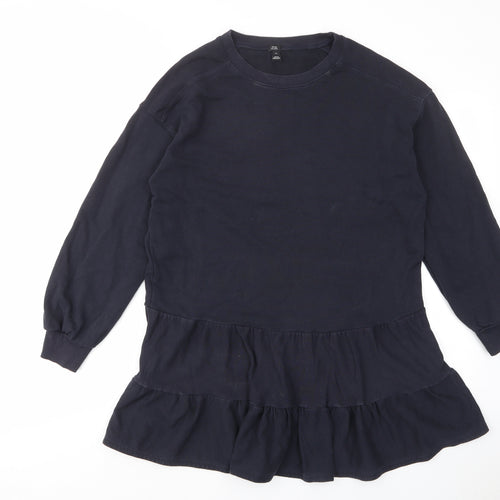 River Island Womens Blue Cotton Jumper Dress Size M Crew Neck Pullover