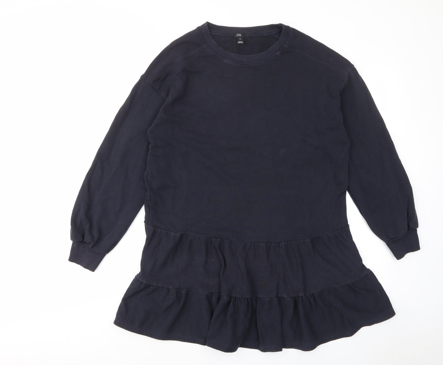 River Island Womens Blue Cotton Jumper Dress Size M Crew Neck Pullover