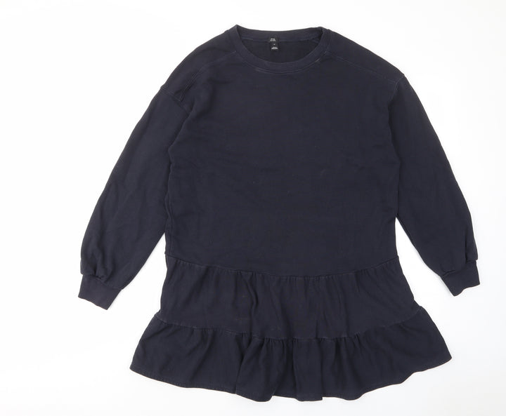 River Island Womens Blue Cotton Jumper Dress Size M Crew Neck Pullover