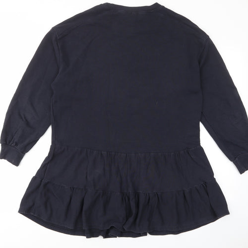 River Island Womens Blue Cotton Jumper Dress Size M Crew Neck Pullover