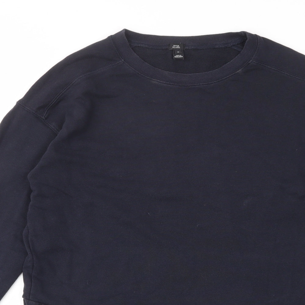 River Island Womens Blue Cotton Jumper Dress Size M Crew Neck Pullover