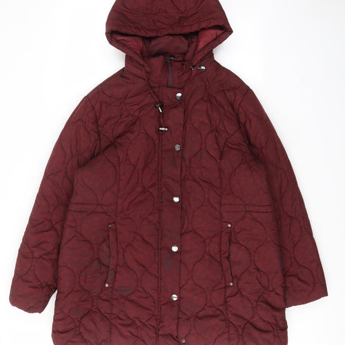 EWM Womens Red Geometric Jacket Coat Size 20 Zip - Pockets
