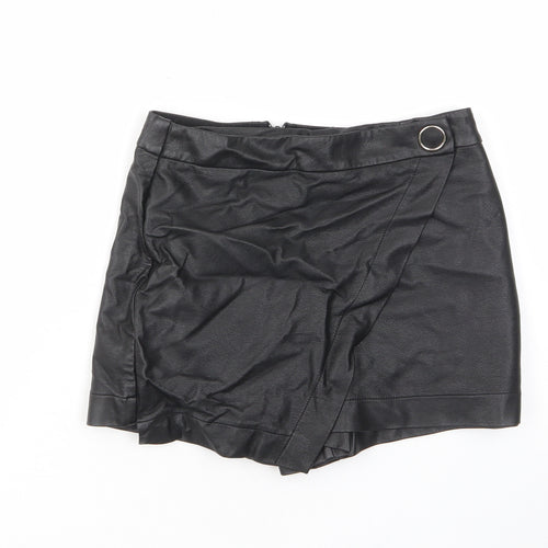 River Island Womens Black Polyurethane A-Line Skirt Size 8 Button