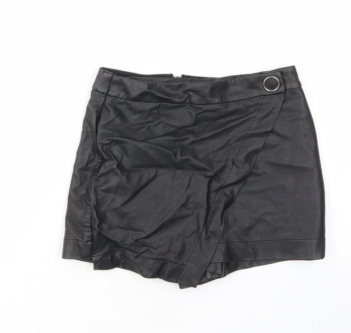 River Island Womens Black Polyurethane A-Line Skirt Size 8 Button