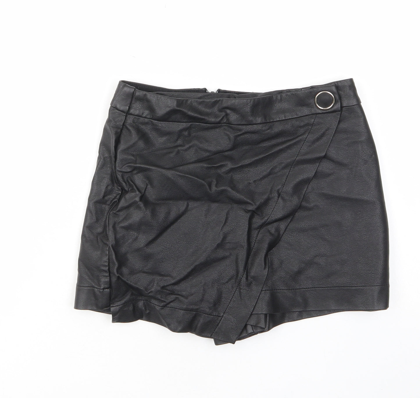 River Island Womens Black Polyurethane A-Line Skirt Size 8 Button