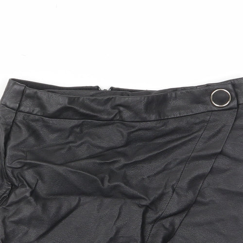 River Island Womens Black Polyurethane A-Line Skirt Size 8 Button