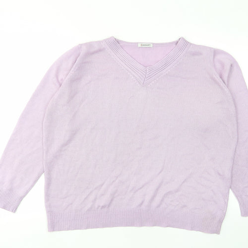 Damart Womens Purple V-Neck Acrylic Pullover Jumper Size 18